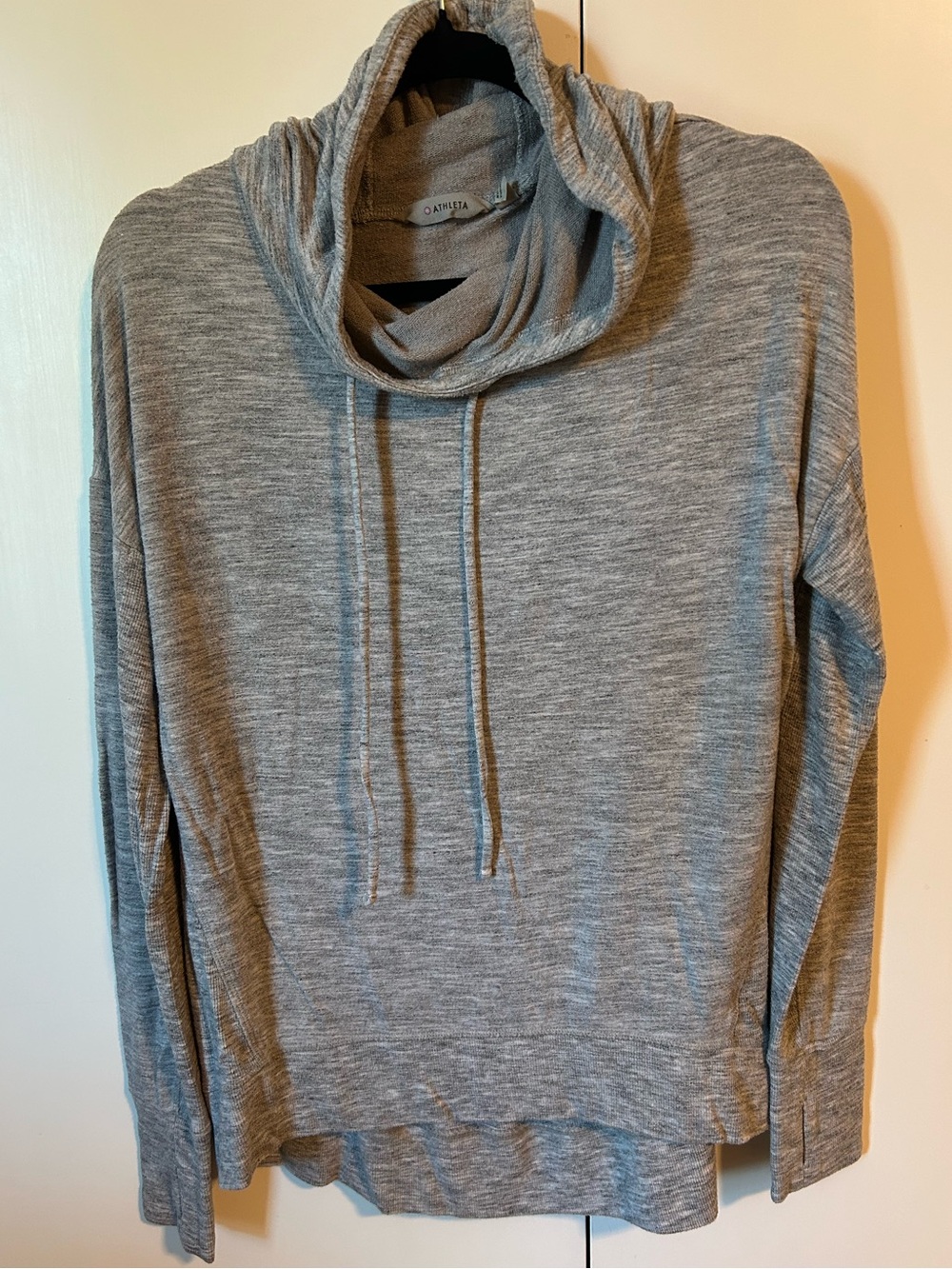 Athleta Heather Gray Modal Knit Cowl Neck Pullover Hoodie Sweatshirt